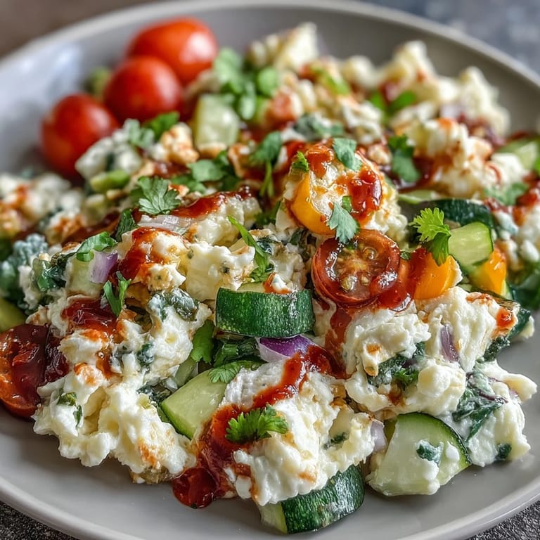 Protein-packed egg white scramble featuring tender sautéed veggies and juicy tomatoes, garnished with salsa for a fresh, satisfying morning meal.