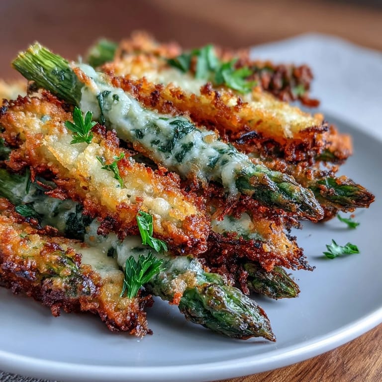 Golden Parmesan-crusted asparagus spears paired with juicy chicken atop a bed of mixed greens.