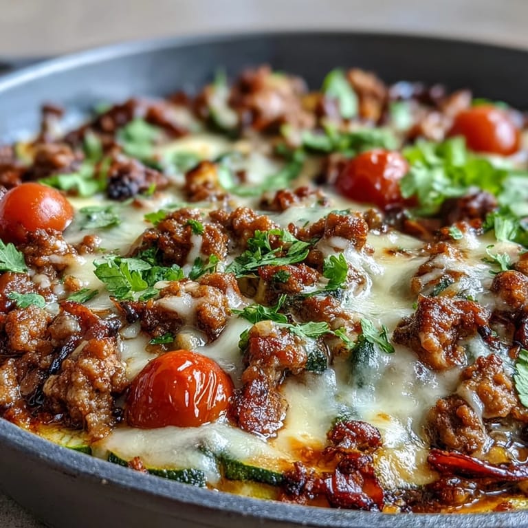Easy one-pan turkey taco zucchini skillet with tender zucchini, bell peppers, and zesty taco seasonings for a quick gluten-free meal.
