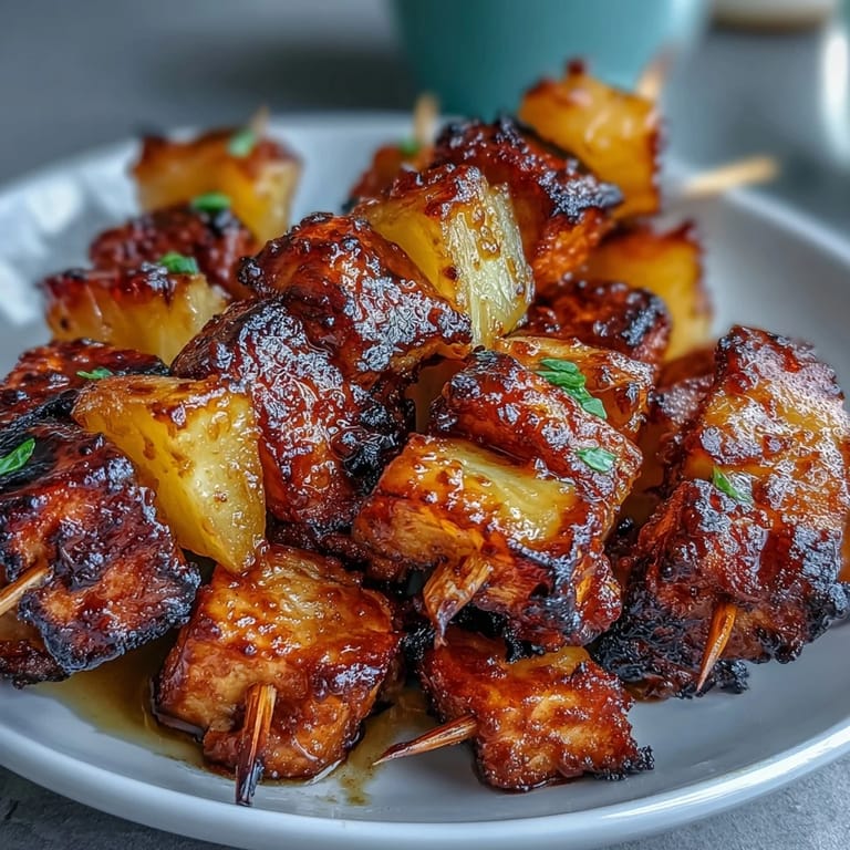Golden air-fried chicken and sweet pineapple skewers, seasoned to perfection and served as a crowd-pleasing gluten-free appetizer.