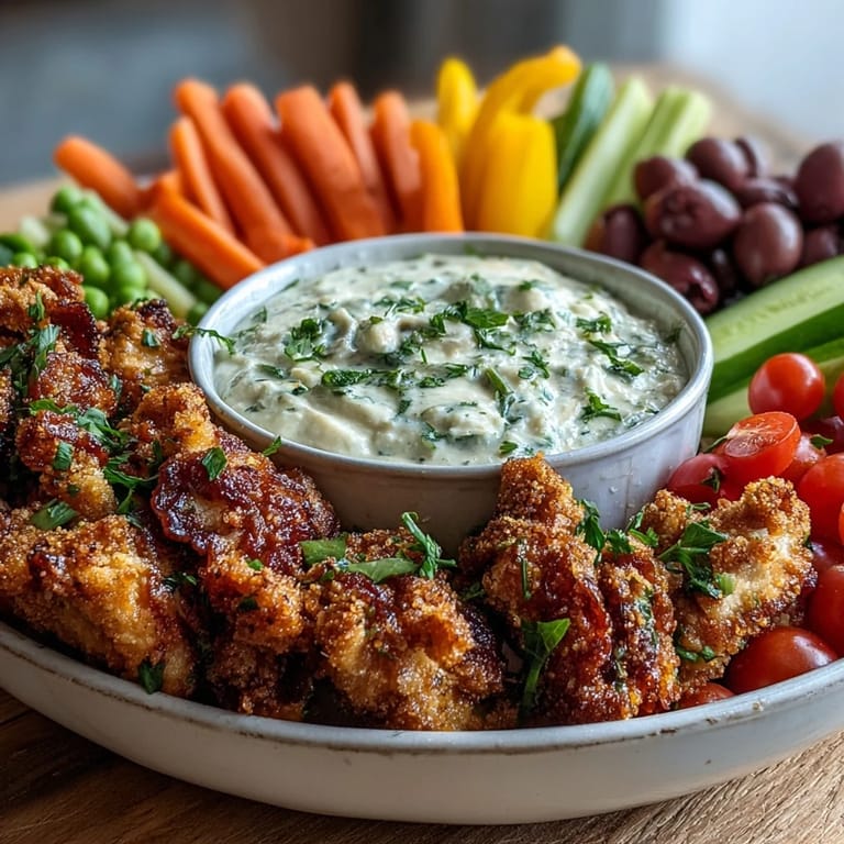 Fresh carrot, cucumber, and pepper sticks arranged as chickens with savory ranch hummus dip, great for family gatherings.