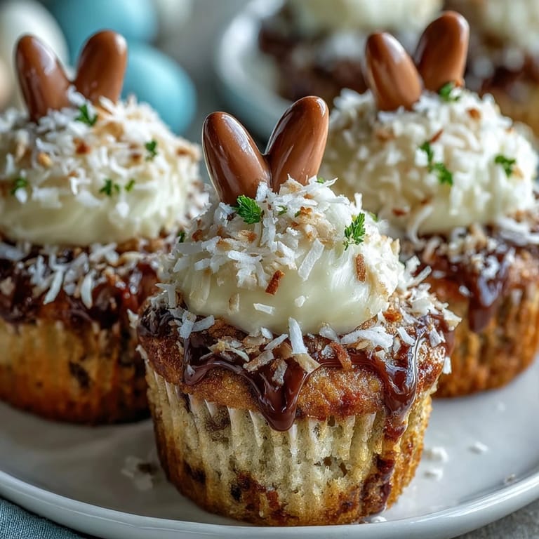 Sweet vanilla cupcakes rolled in shredded coconut and topped with marshmallows to resemble adorable bunny tails.