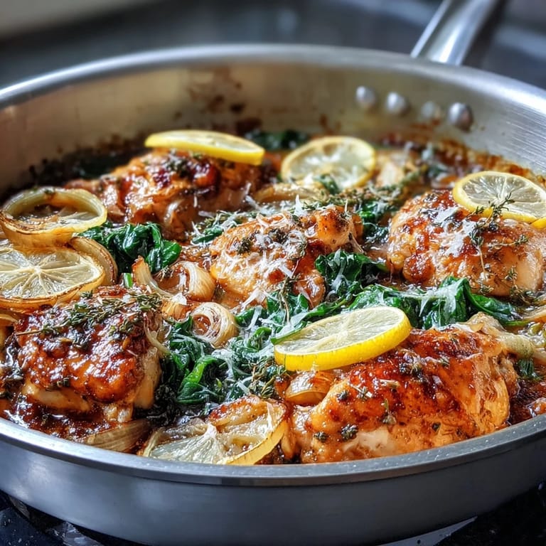 Savory one-pot lemon chicken orzo with baby spinach, topped with Parmesan for a comforting yet fresh family dinner.