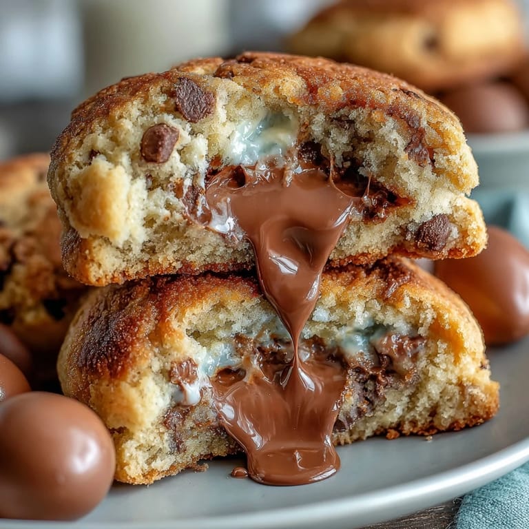 Decadent Easter dessert featuring Cadbury Creme Eggs baked into soft, golden chocolate chip cookies.