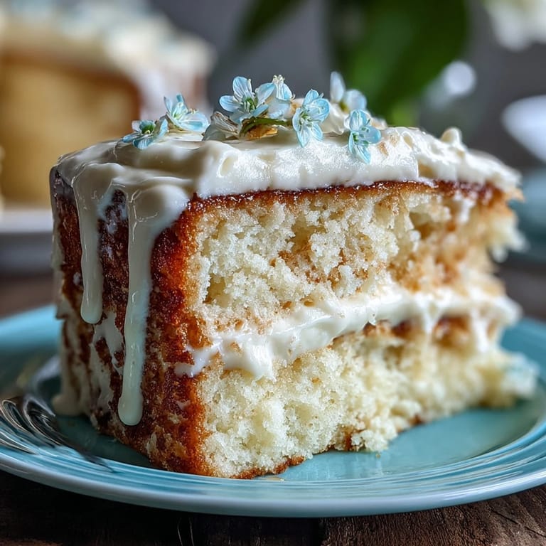 Elegant vanilla cake layers filled with smooth buttercream and topped with hand-piped pastel floral designs, ideal for festive spring birthday parties.
