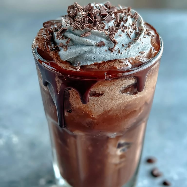 Smooth chocolate cream floats atop cold brew coffee, creating a decadent layered beverage perfect for warm days.