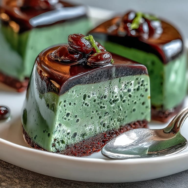 Chilled yokan squares featuring a sweet red bean base and a fragrant matcha green tea jelly layer, perfect for a refined treat.