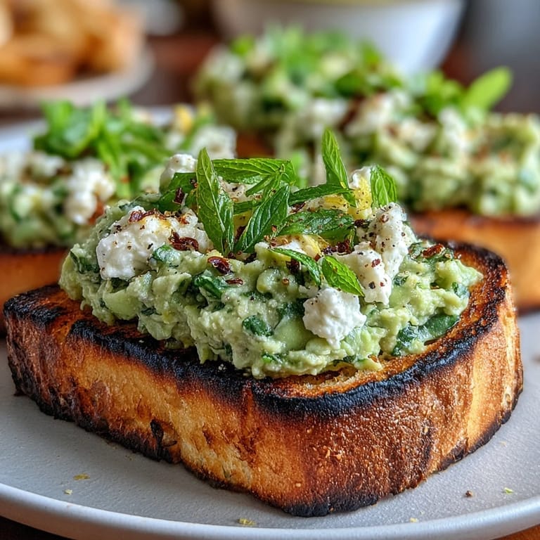Creamy fava bean mash with mint and garlic spooned over smoky grilled sourdough bread.