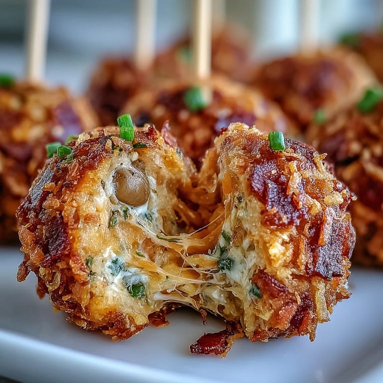 Savory, bite-sized cheddar cheese balls wrapped around green olives, baked until golden, and threaded onto skewers for festive Derby gatherings.