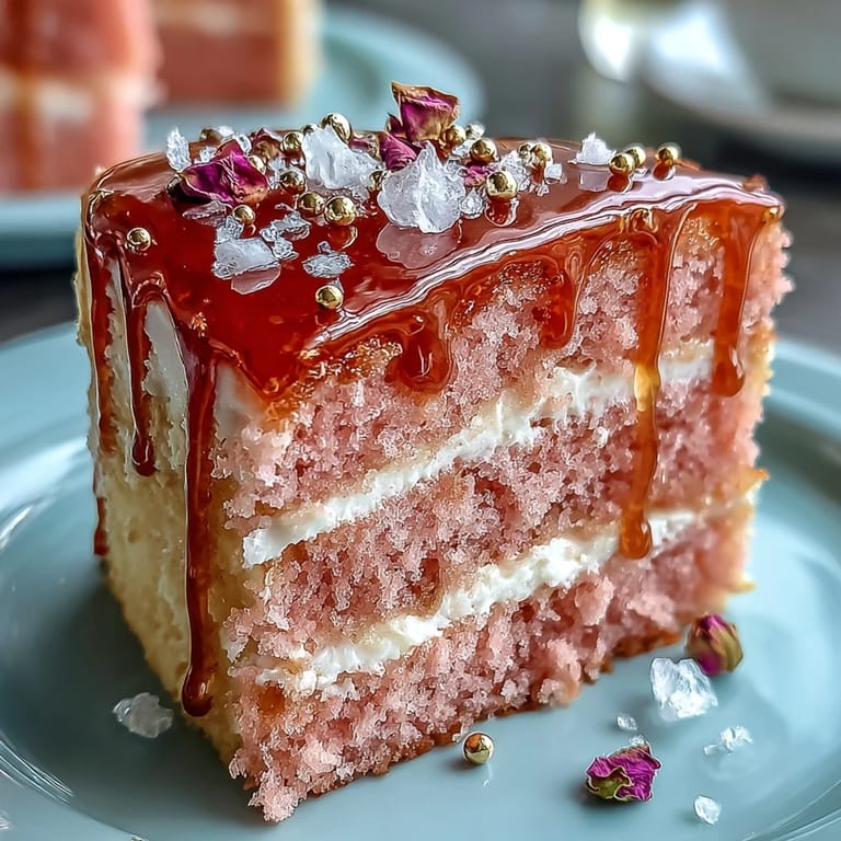 Elegant pink velvet cake with rosé wine, perfect for celebrations.