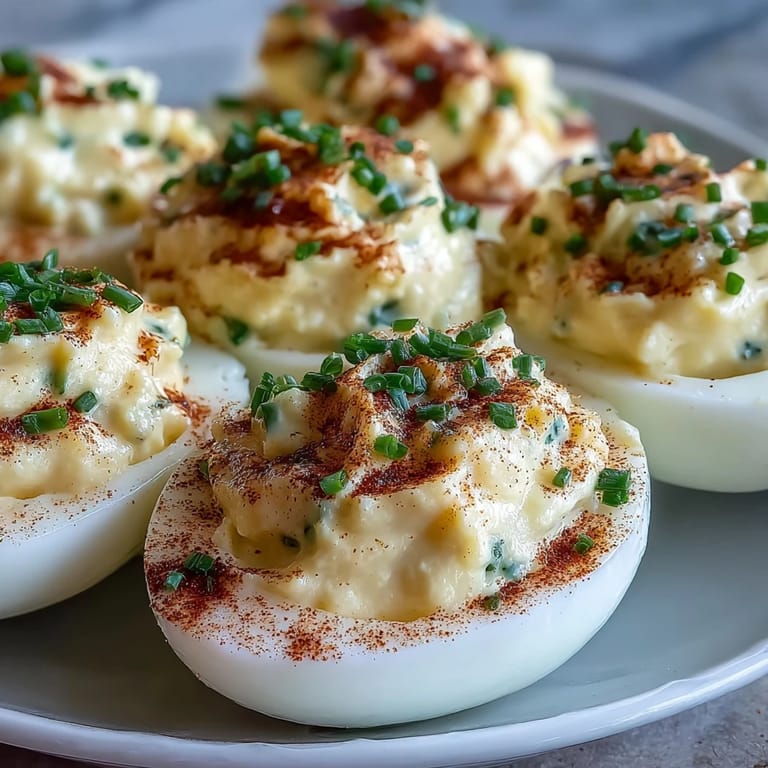 Closeup of sweet pickle relish deviled eggs, showcasing a fluffy, tangy filling.