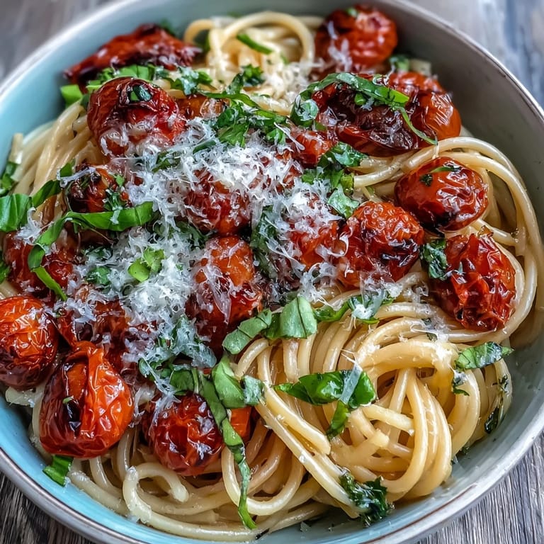 Al dente spaghetti coated in rich cherry tomato confit and fragrant garlic oil.