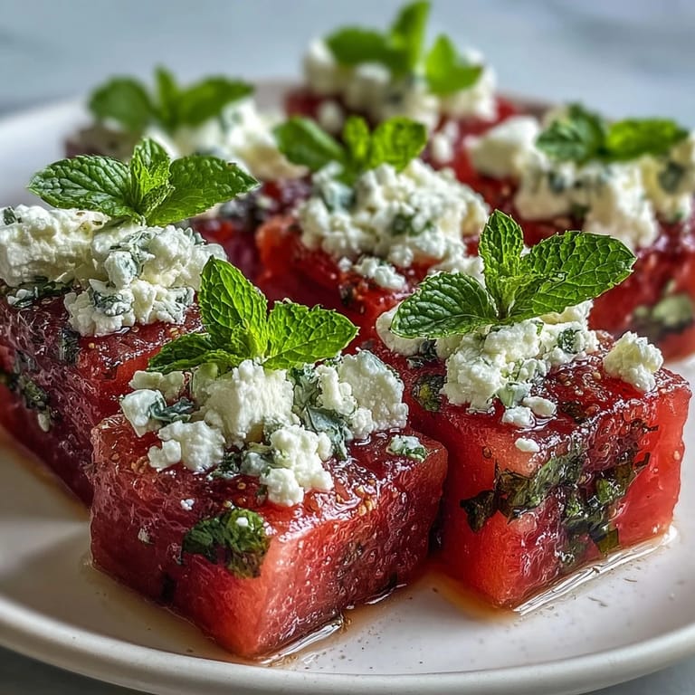 Easy watermelon feta bites on toothpicks, a vibrant and cooling appetizer.