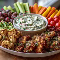 Vibrant veggie tray shaped like chickens with ranch hummus dip, perfect for kids' parties and healthy snacking.