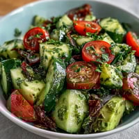 Cucumber Tomato Avocado Salad with Lemon Dressing - vibrant, colorful salad with crisp cucumbers, juicy tomatoes, creamy avocado, and zesty lemon dressing.